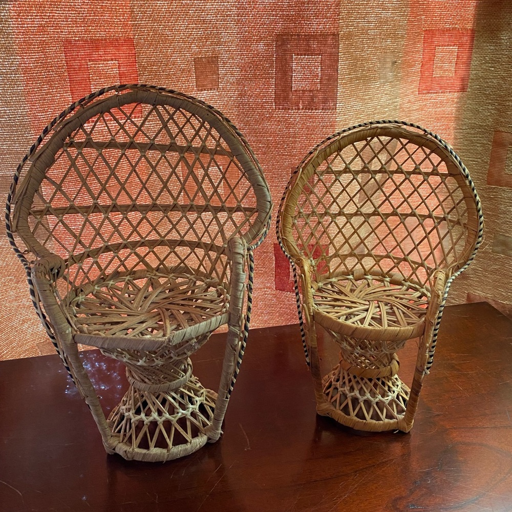 Vintage mini wicker peacock chairs